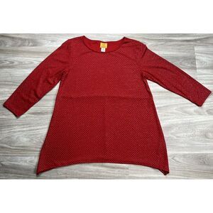 Ruby Road Sweater Shirt Top Womens Medium Mini Rhinestone Studded Blouse‎ Red